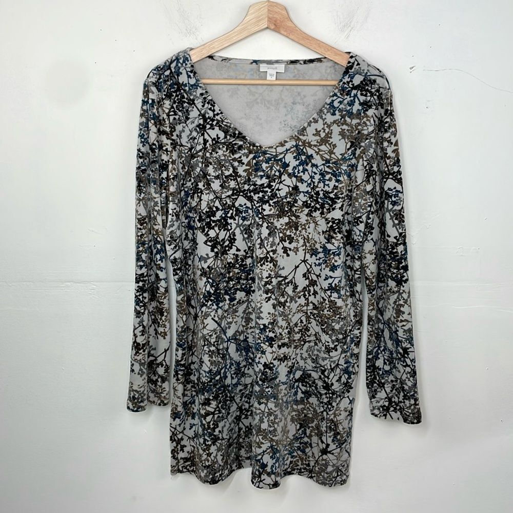 J. Jill Pure Jill Zinc Calm VinesVelour Tunic Blue Brown Stretch Size Small